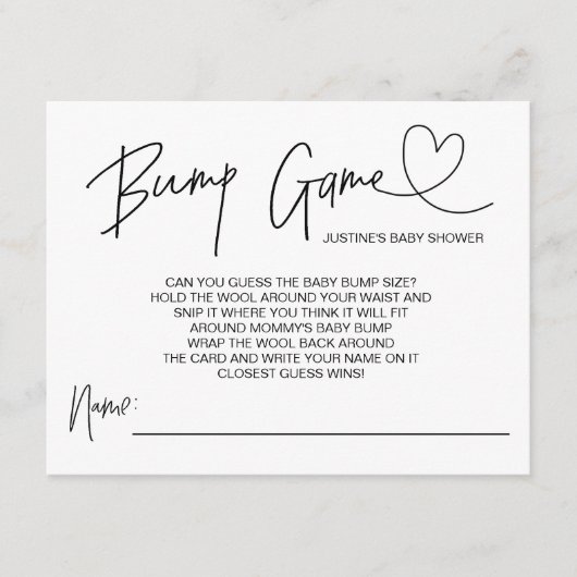 Jeu de Baby shower mignon Bump Guess Cartes Coeur (Devant)