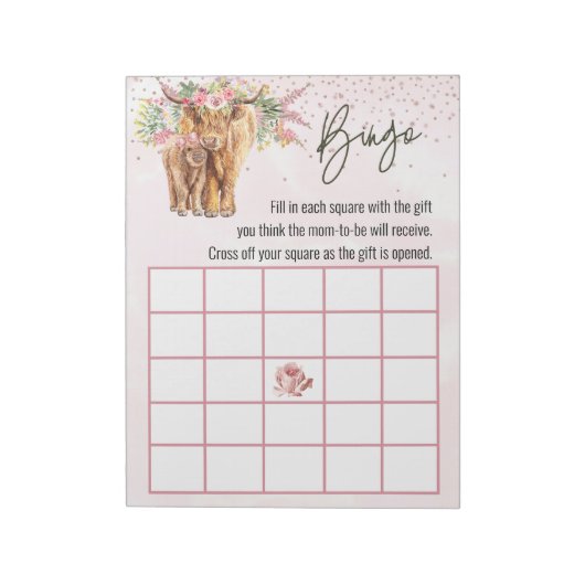 Jeu de bingo et bloc-notes pour Baby Shower Vache (Tourné)