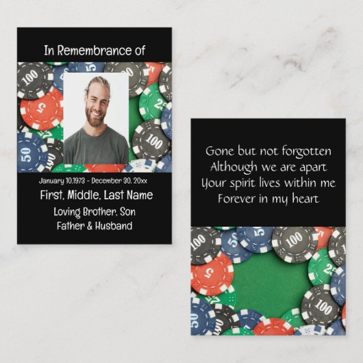 Jeu de carte de poker Invitation Memorial Service (Devant / Derrière)
