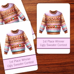 Jeu De Cartes 1ère place gagnante Laid Sweater Concours Pink Pur