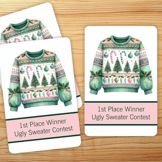 Jeu De Cartes 1st Place Winner Ugly Sweater Contest Green Pink