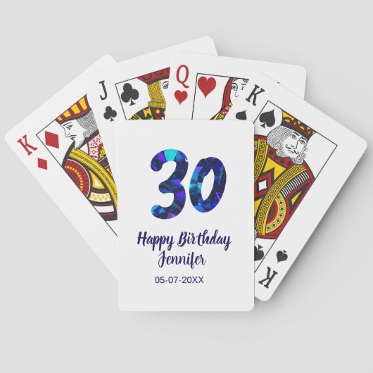 Jeu De Cartes 30e anniversaire ajouter nom date année bleu scint (dos)