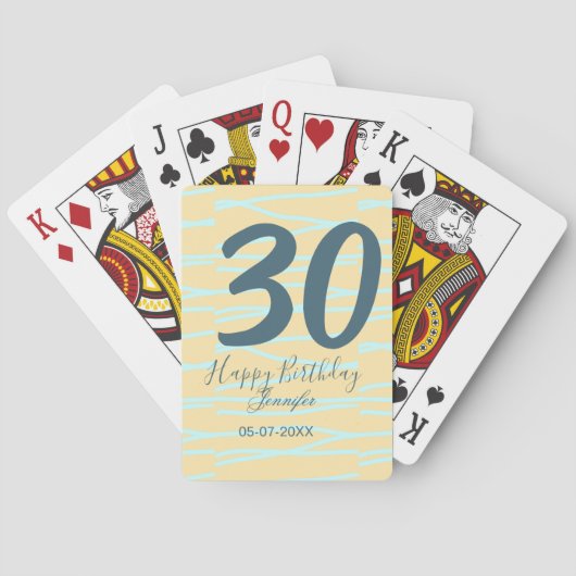 Jeu De Cartes 30th birthday add name date year yellow blue paste (dos)