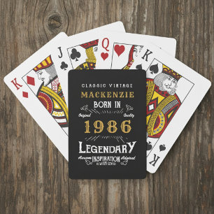 Jeu De Cartes 40e anniversaire Né en 1986 Légende Noir Or