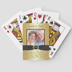 Jeu De Cartes 50e anniversaire de Mariage Gold Black Playing Car