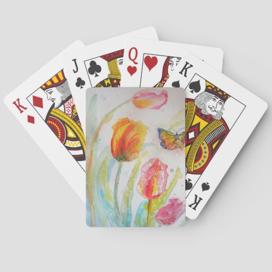 Jeu de cartes à fleurs de tulipes roses et de papi (dos)