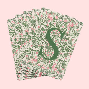 Jeu de cartes à motif floral vert et rose monogram