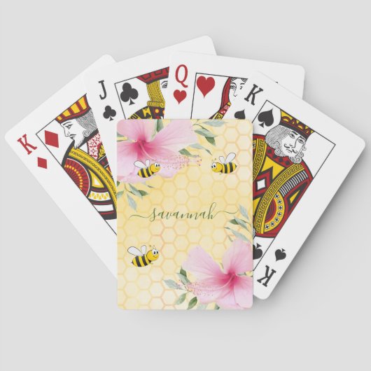 Jeu De Cartes abeille jaune abeille nom rose floral (dos)