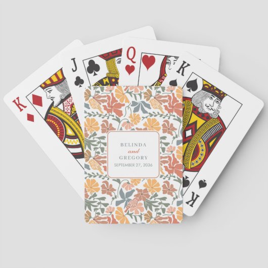 Jeu De Cartes Abstrait Floral & Oiseaux Mi-siècle Mariage modern (dos)