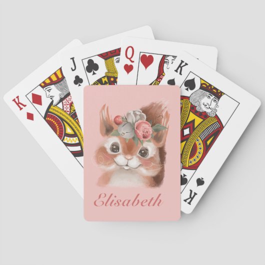 Jeu De Cartes Adorable Écureuil Floral Rose (dos)