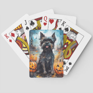 Jeu De Cartes Affenpinscher d'Halloween avec citrouilles Épouvan