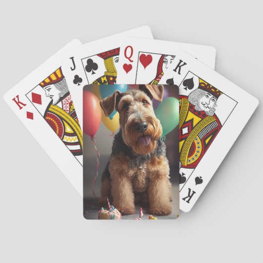 Jeu De Cartes Airedale chien avec gâteau et ballons (dos)