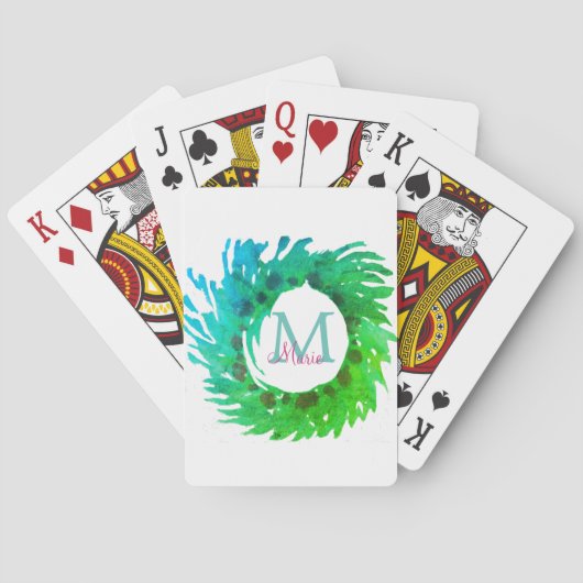 Jeu De Cartes Ajouter une couronne de Noël vert rose monogramme (dos)