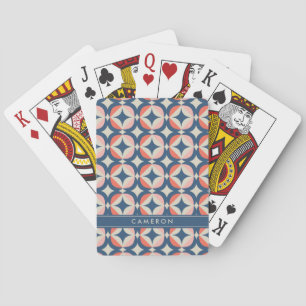 Jeu De Cartes Ajoutez votre motif géométrique bleu et de corail