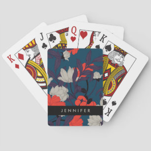 Jeu De Cartes Ajoutez votre motifs floraux bleus et rouges