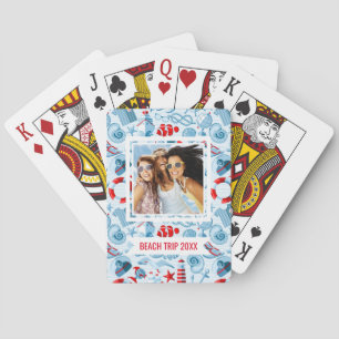 Jeu De Cartes Ajoutez votre nom   Blanc Et Bleu Rouge Nautique