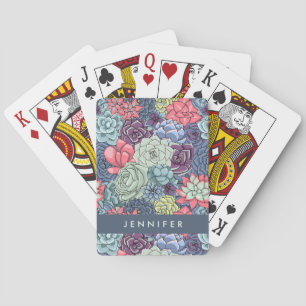 Jeu De Cartes Ajoutez votre nom   Colorful Succulent Motif