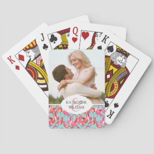 Jeu De Cartes Ajoutez votre nom   Flamants roses aquarelles rass