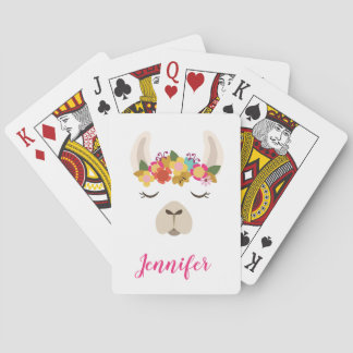 Jeu De Cartes Ajoutez votre nom | Motif Alpaca & Fleurs