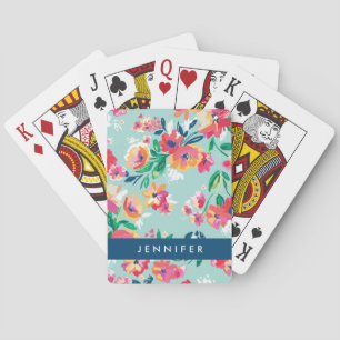 Jeu De Cartes Ajoutez votre nom Motif de fleurs peintes
