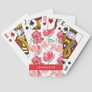 Jeu De Cartes Ajoutez votre nom Motif de pivoine aquarelle
