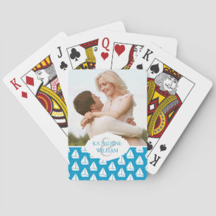 Jeu De Cartes Ajoutez votre nom motif de voilier bleu clair