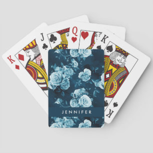 Jeu De Cartes Ajoutez votre nom   Motif Rose bleu classique