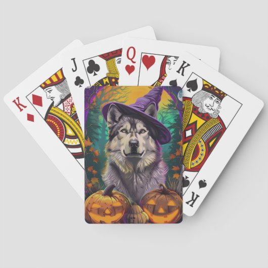 Jeu De Cartes Alaskan Malamute Halloween sorcière et Citrouille (dos)