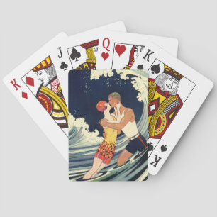 Jeu De Cartes Amants Art Déco vintage s'embrassent dans les vagu