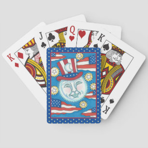 JEU DE CARTES AMÉRICAIN L'ART PATRIOTIQUE DU FOLK DANS LA LUNE