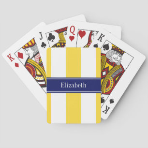 Jeu De Cartes Ananas Blanc XL Rayures, Navy 5c Nom Monogramme