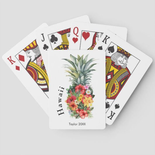 Jeu De Cartes Ananas Tropical Hawaii avec fleurs, Nom de famille (dos)