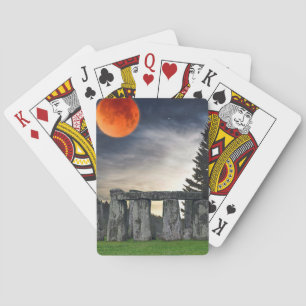 Jeu De Cartes Ancien Stonehenge et Pleine lune rouge mystique