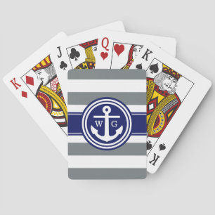 Jeu De Cartes Ancre à rayures de charbon de Preppy Monogram Navy