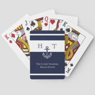 Jeu De Cartes Ancre bleue marine Nom du monogramme côtier
