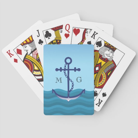 Jeu De Cartes Ancre de navire nautique avec double monogramme (dos)