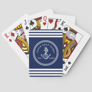 Jeu De Cartes Ancre nautique et corde Nom du bateau Marine Bleu 