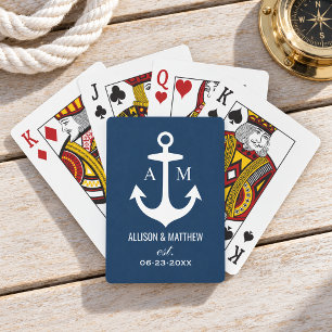 Jeu De Cartes Ancre nautique moderne de la marine Monogramme