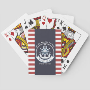 Jeu De Cartes Ancre nautique,Roue, Bleu marine,Rayes rouges