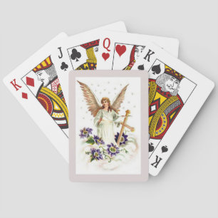 Jeu De Cartes Ange avec croix et fleurs de clématite