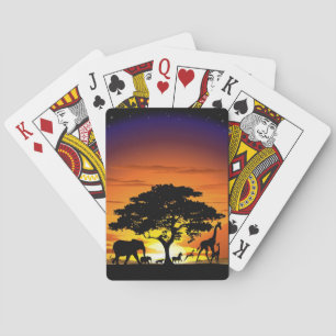 Jeu De Cartes Animaux sauvages sur le coucher de soleil de la sa