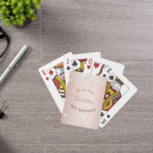 Jeu De Cartes Anniversaire rose or argent parties scintillant no