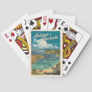 Jeu De Cartes Antigua-et-Barbuda Art de voyage peint Vintage