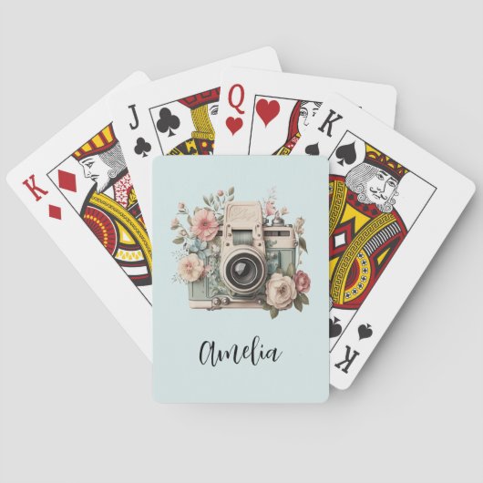 Jeu De Cartes Appareil photo avec image rétro pastel de fleurs (dos)