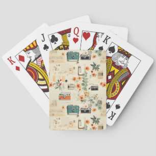 Jeu De Cartes Appareil photo vintage Radio Floral Sarcelle Orang