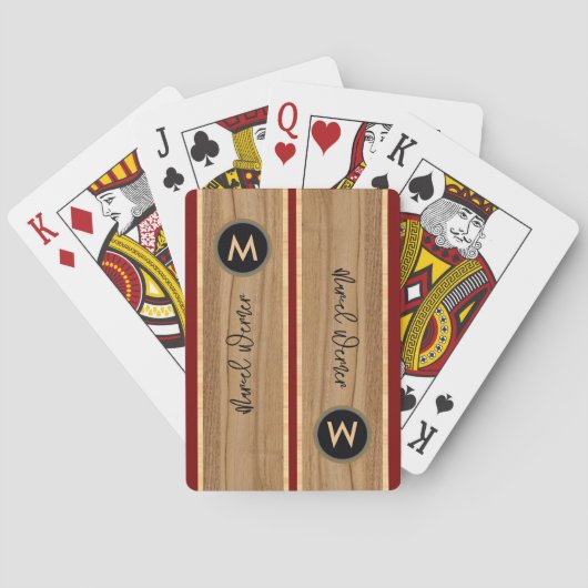 Jeu De Cartes Apparence moderne en bois monogramme (dos)