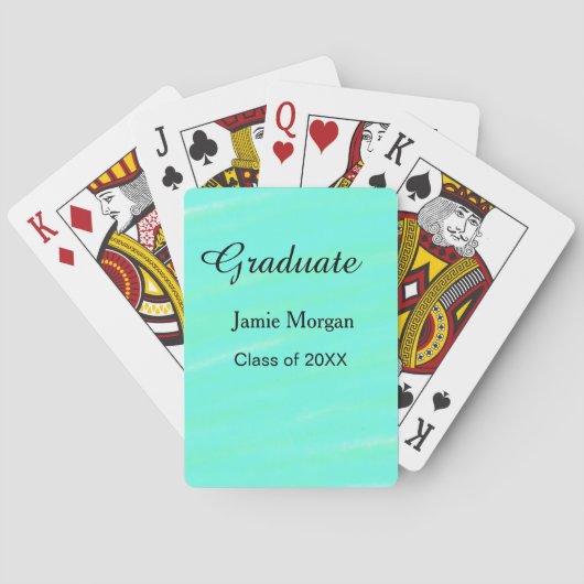 Jeu De Cartes Aquarelle bleu vert diplôme ajouter nom année (dos)