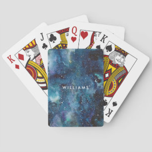 Jeu De Cartes Aquarelle bleue Galaxy Space Stars Nom