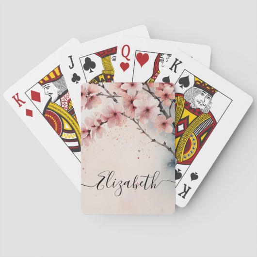 Jeu De Cartes Aquarelle Cerisier Fleur Fille Nom du script (dos)