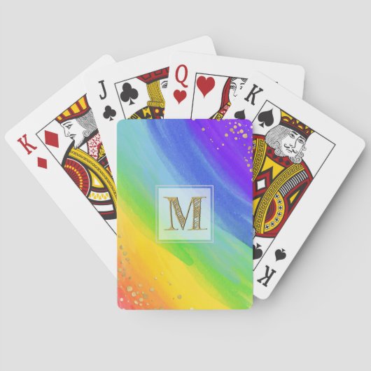 Jeu De Cartes Aquarelle claire Rainbow et Monogramme or (dos)